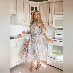 Jessakae Wandering Willoughby Dress Floral Smocked Ruffles Midi Cottagecore 2XL